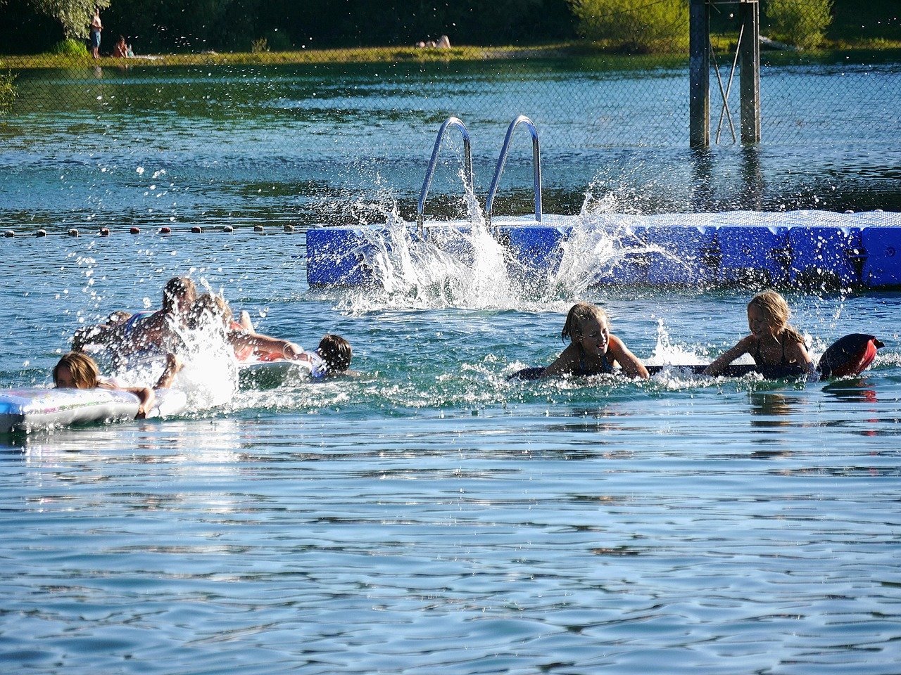 summer joys, bathing fun, water, vacation, nature, children, swim, bathing lake, quarry pond, splash around, splash, frolic around